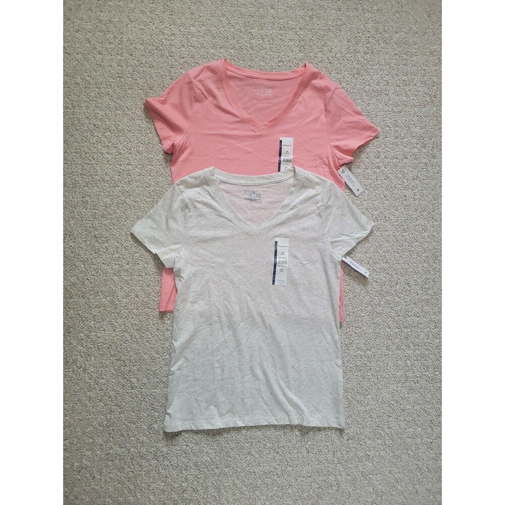 NEW Time and Tru Bundle of 2 V-Neck T-shirts Pink and Grey Women's XS